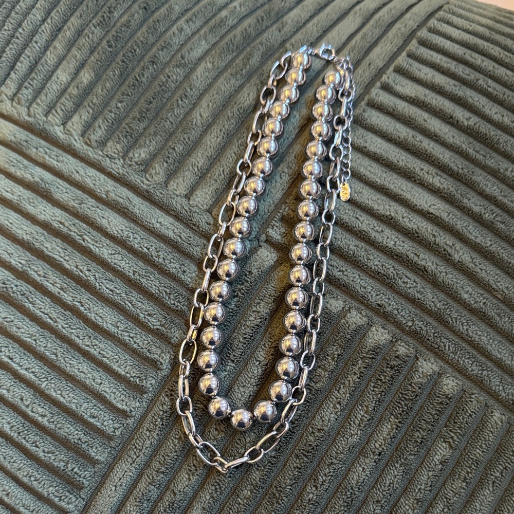 Silver Chain and Bead Necklace